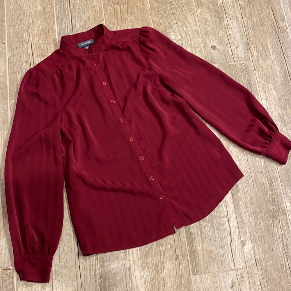 Modcloth Striped Raspberry Button Down Blouse - image 1